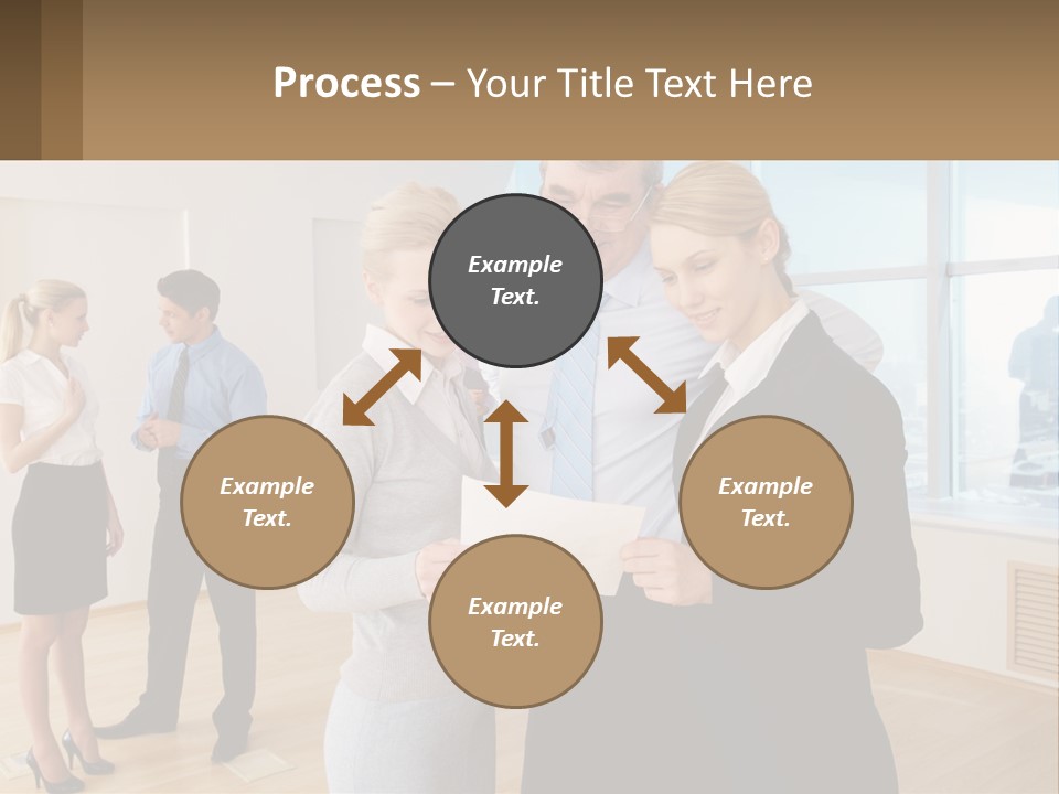 A Group Of Business People Looking At A Piece Of Paper PowerPoint Template