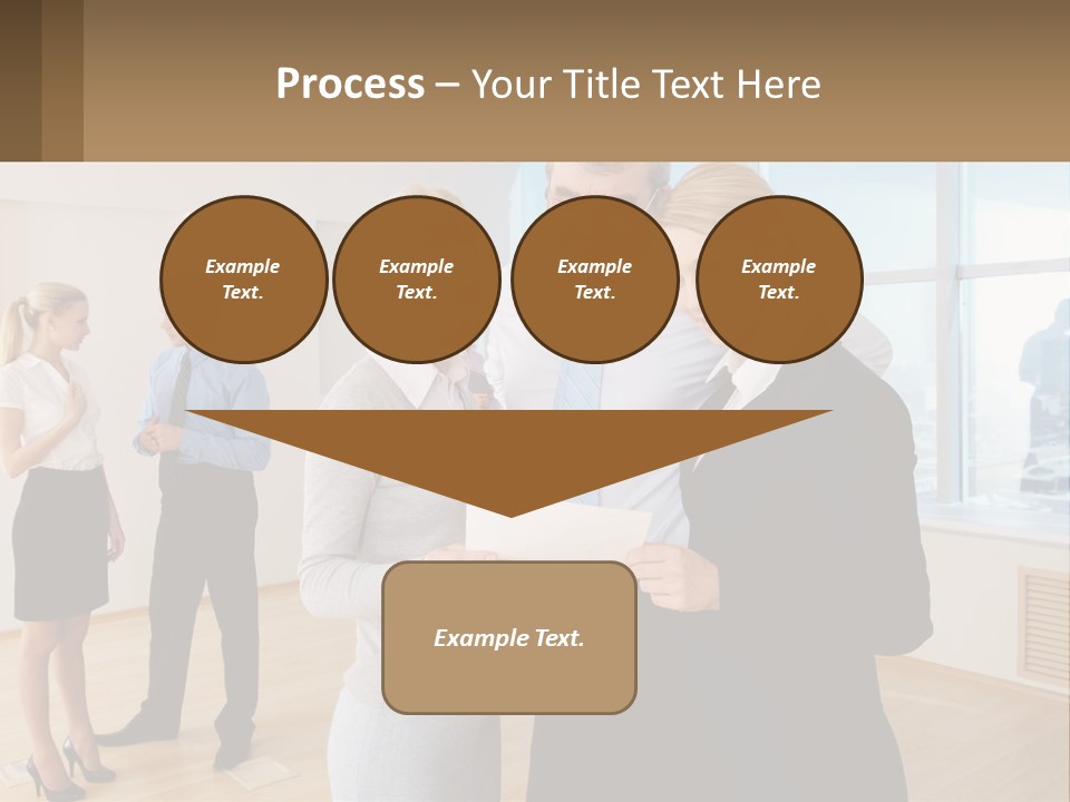 A Group Of Business People Looking At A Piece Of Paper PowerPoint Template