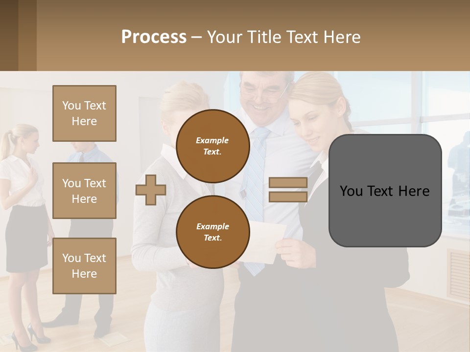 A Group Of Business People Looking At A Piece Of Paper PowerPoint Template