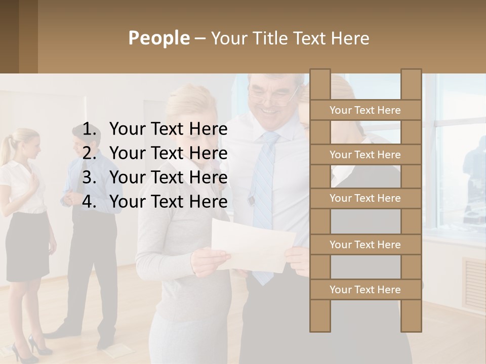 A Group Of Business People Looking At A Piece Of Paper PowerPoint Template