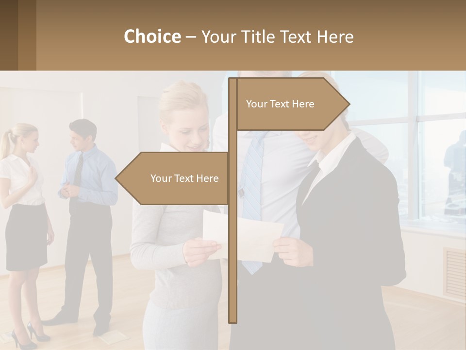 A Group Of Business People Looking At A Piece Of Paper PowerPoint Template