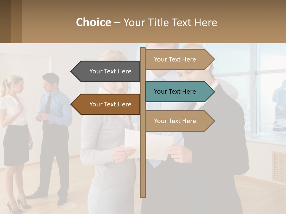 A Group Of Business People Looking At A Piece Of Paper PowerPoint Template