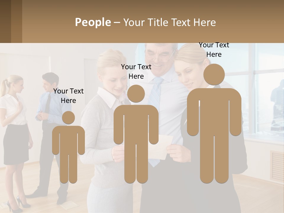 A Group Of Business People Looking At A Piece Of Paper PowerPoint Template