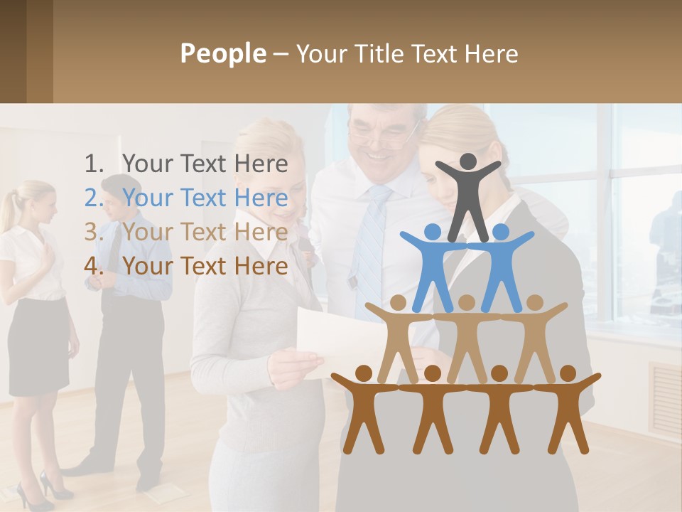 A Group Of Business People Looking At A Piece Of Paper PowerPoint Template