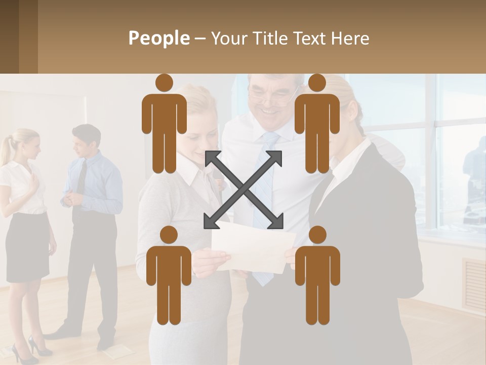 A Group Of Business People Looking At A Piece Of Paper PowerPoint Template
