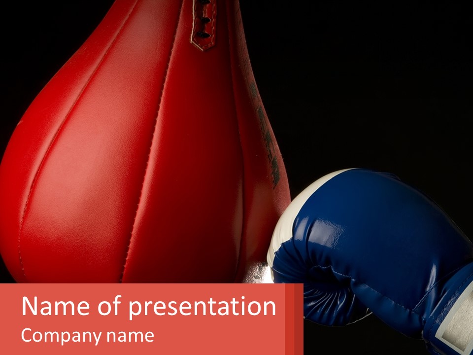 A Red And Blue Boxing Glove Next To A Red Punching Bag PowerPoint Template