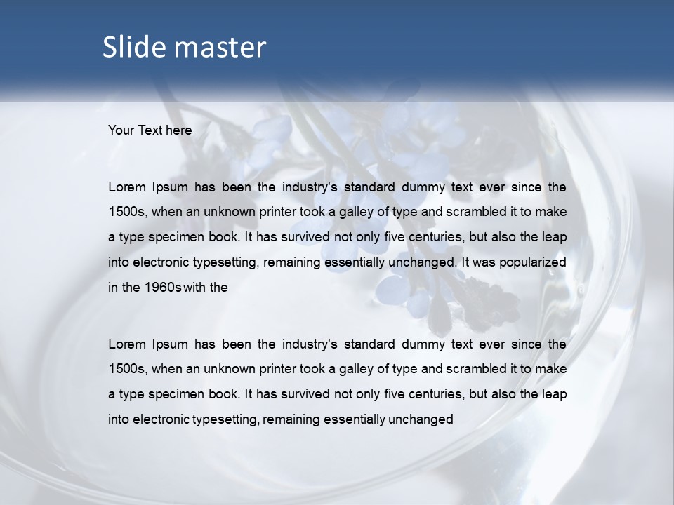 A Glass Vase Filled With Blue Flowers On Top Of A Table PowerPoint Template