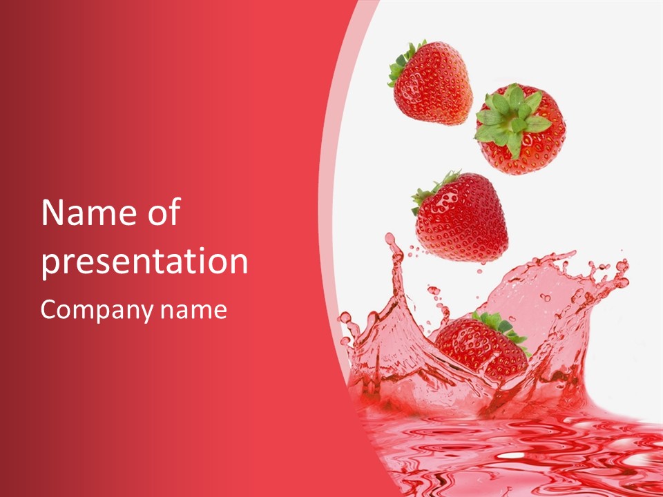 Three Strawberries Splashing Into A Red Liquid Powerpoint Template PowerPoint Template