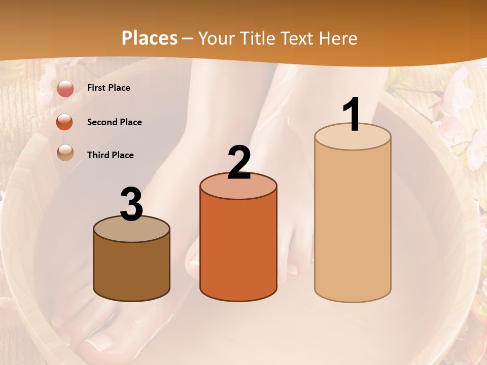 A Woman's Feet On A Wooden Bowl With Flowers PowerPoint Template