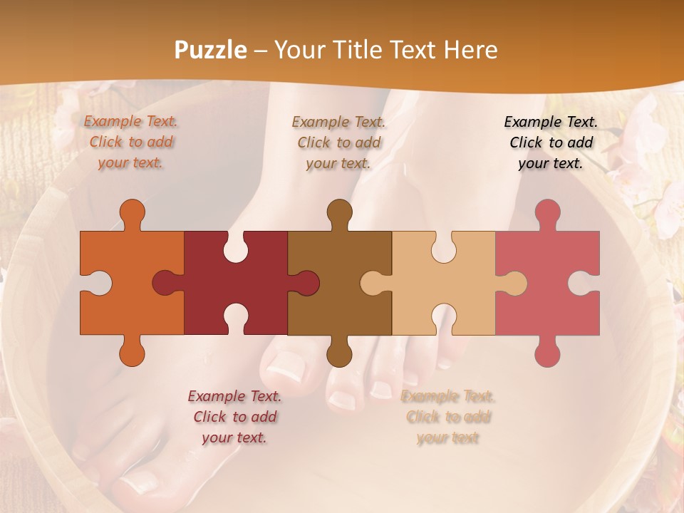 A Woman's Feet On A Wooden Bowl With Flowers PowerPoint Template