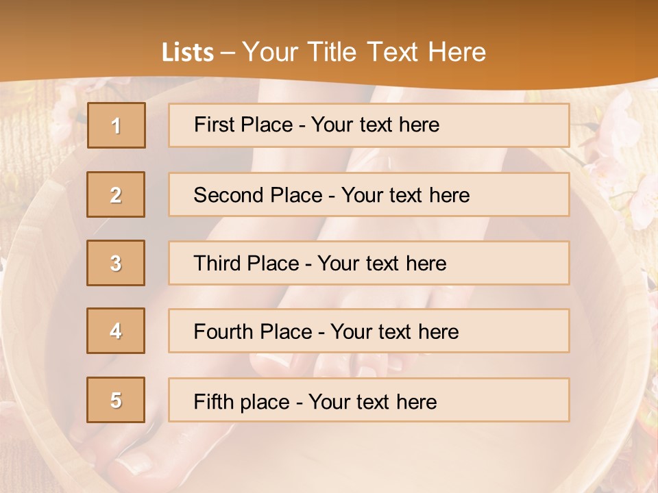 A Woman's Feet On A Wooden Bowl With Flowers PowerPoint Template