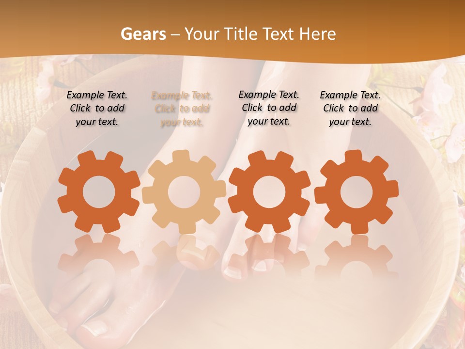 A Woman's Feet On A Wooden Bowl With Flowers PowerPoint Template