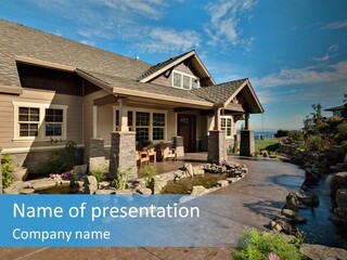 A House With A Large Front Yard And A River Running Through It PowerPoint Template