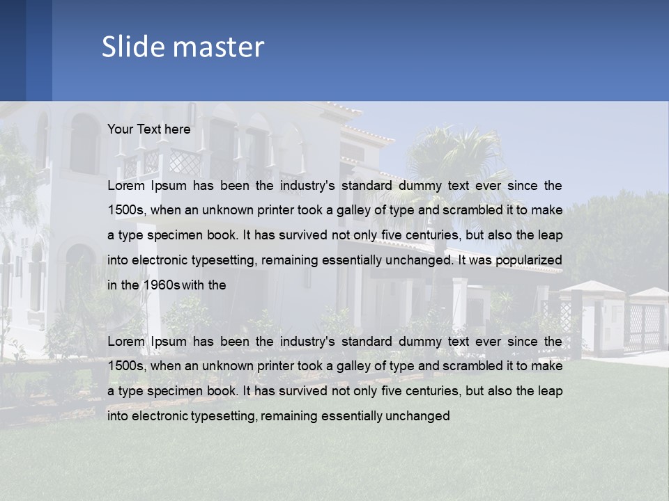 A Large White House With Palm Trees In Front Of It PowerPoint Template