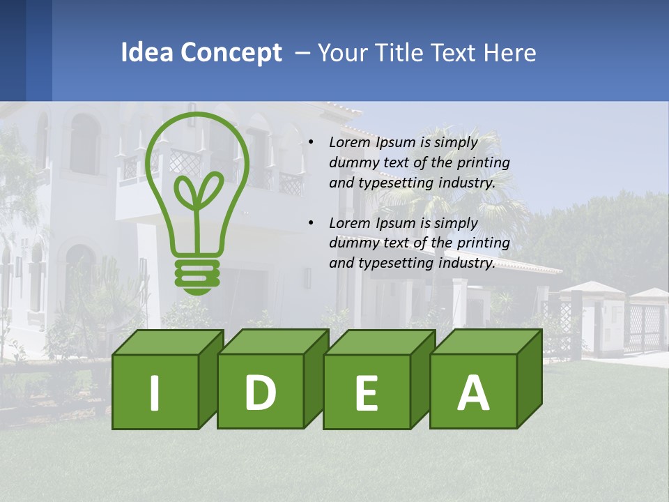 A Large White House With Palm Trees In Front Of It PowerPoint Template