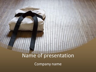 A White Bag With A Black Ribbon On A Wooden Floor PowerPoint Template