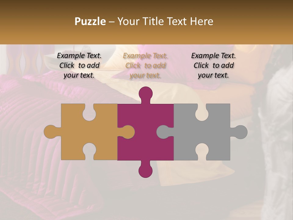 A Bedroom With A Bed Covered In A Pink And Yellow Blanket PowerPoint Template