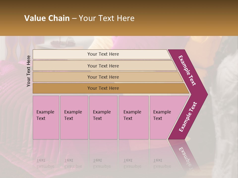 A Bedroom With A Bed Covered In A Pink And Yellow Blanket PowerPoint Template