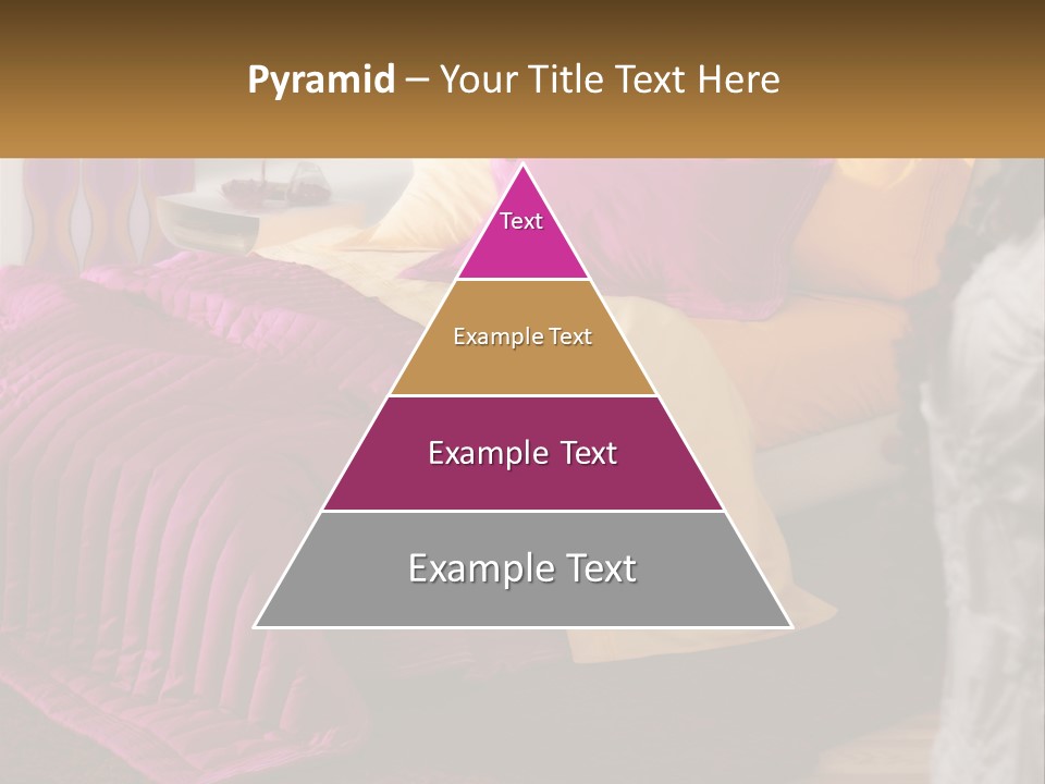 A Bedroom With A Bed Covered In A Pink And Yellow Blanket PowerPoint Template