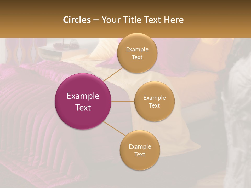 A Bedroom With A Bed Covered In A Pink And Yellow Blanket PowerPoint Template