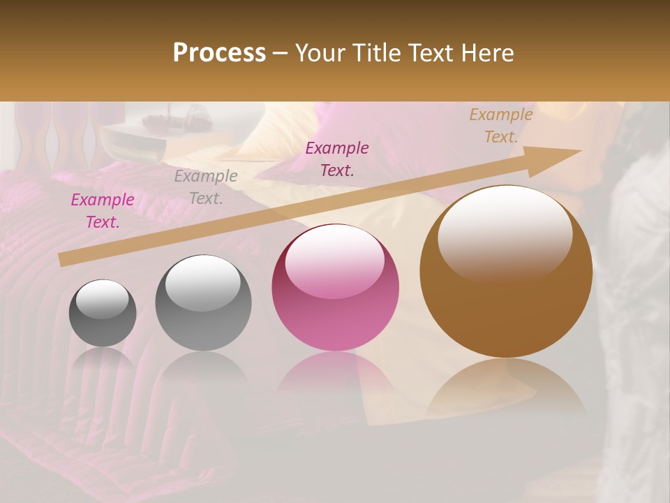 A Bedroom With A Bed Covered In A Pink And Yellow Blanket PowerPoint Template