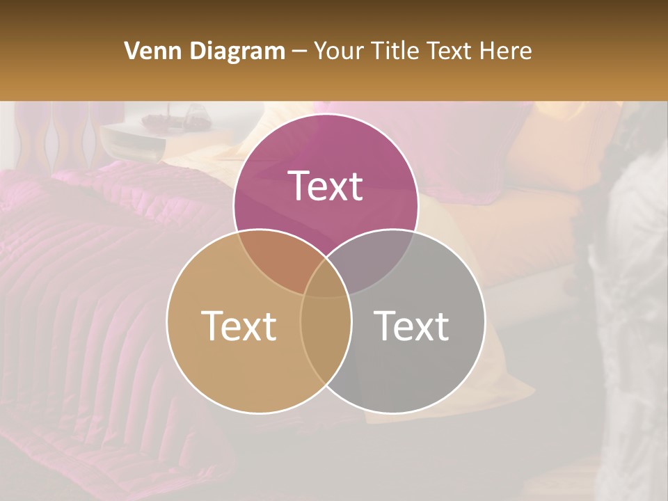 A Bedroom With A Bed Covered In A Pink And Yellow Blanket PowerPoint Template