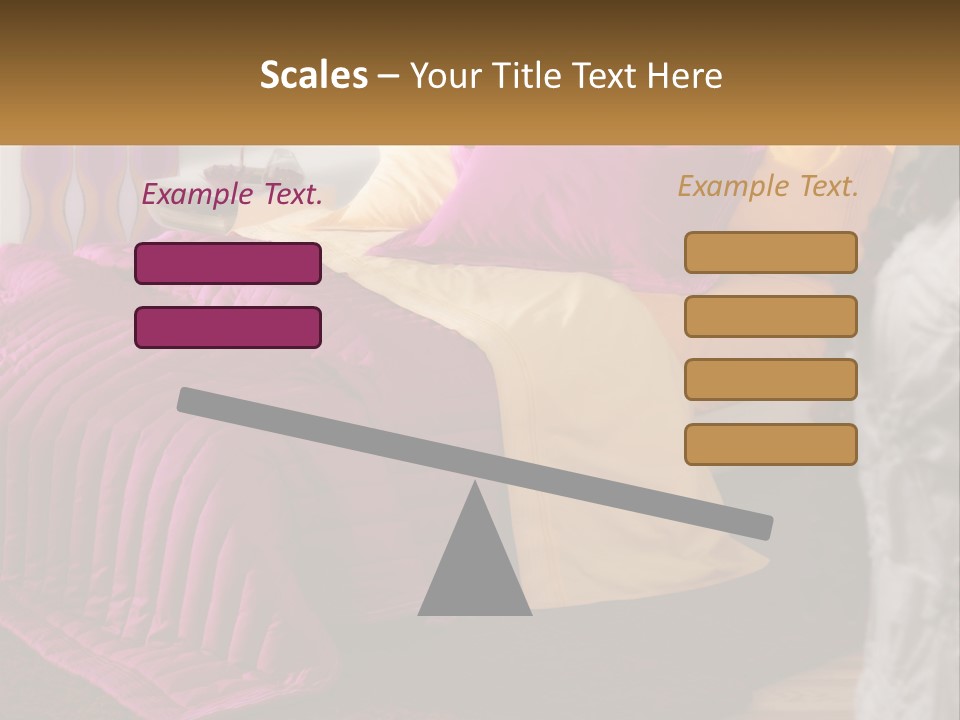 A Bedroom With A Bed Covered In A Pink And Yellow Blanket PowerPoint Template