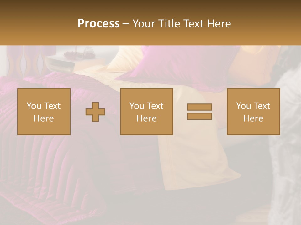 A Bedroom With A Bed Covered In A Pink And Yellow Blanket PowerPoint Template