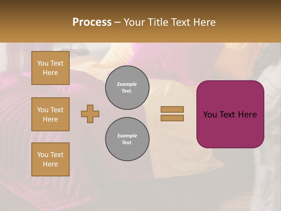 A Bedroom With A Bed Covered In A Pink And Yellow Blanket PowerPoint Template
