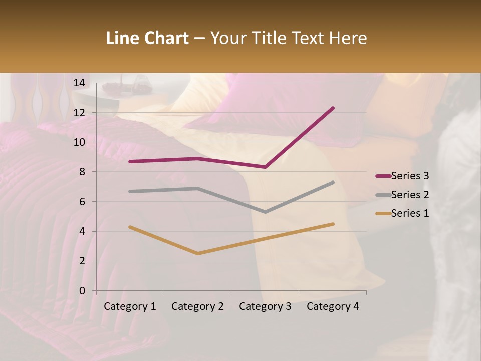 A Bedroom With A Bed Covered In A Pink And Yellow Blanket PowerPoint Template