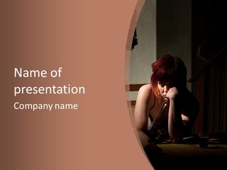 A Woman With Red Hair Is Sitting On The Floor PowerPoint Template