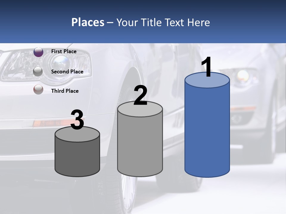 A Row Of White Cars In A Showroom PowerPoint Template