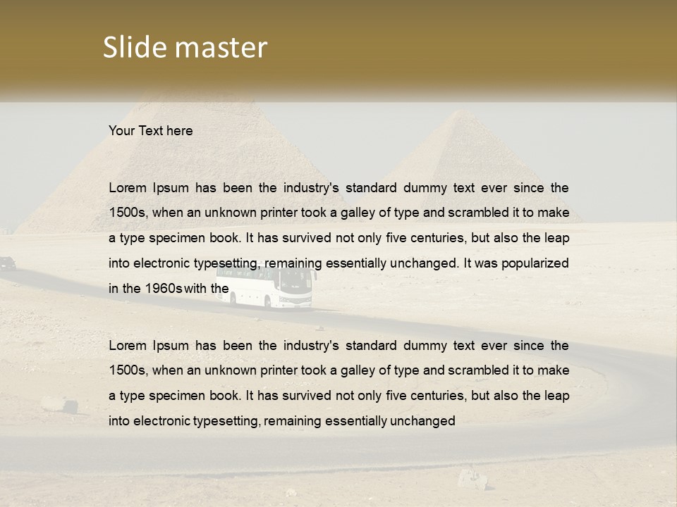 A Bus Driving Down A Road In Front Of Three Pyramids PowerPoint Template