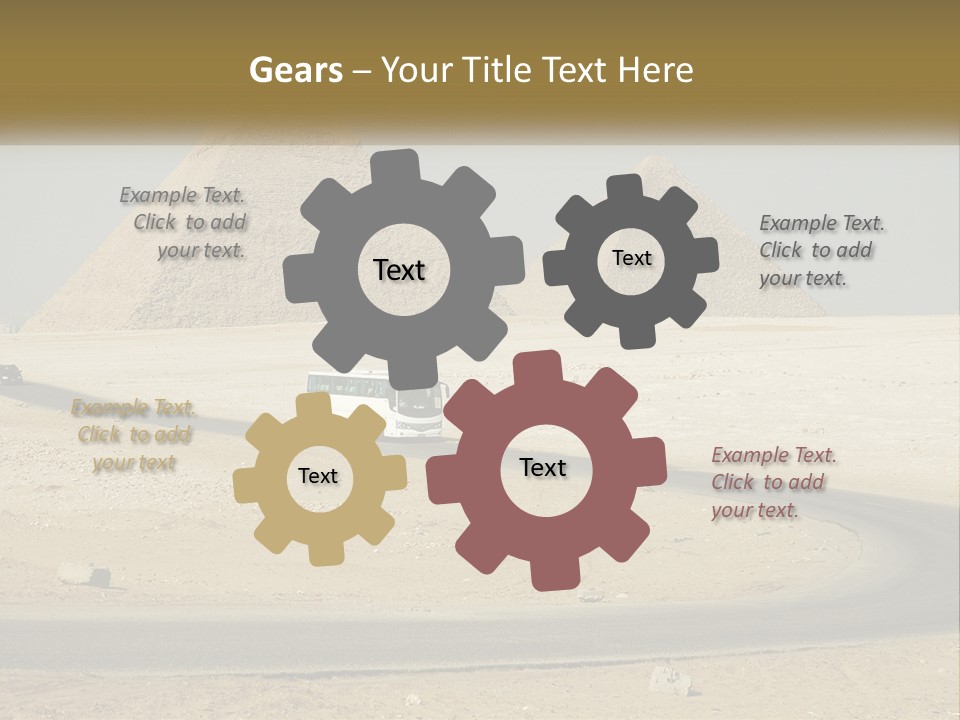 A Bus Driving Down A Road In Front Of Three Pyramids PowerPoint Template