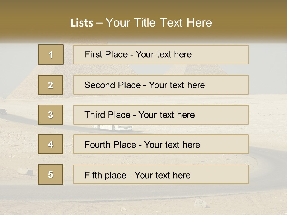 A Bus Driving Down A Road In Front Of Three Pyramids PowerPoint Template