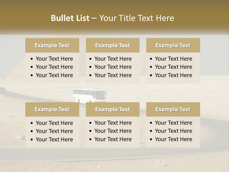 A Bus Driving Down A Road In Front Of Three Pyramids PowerPoint Template