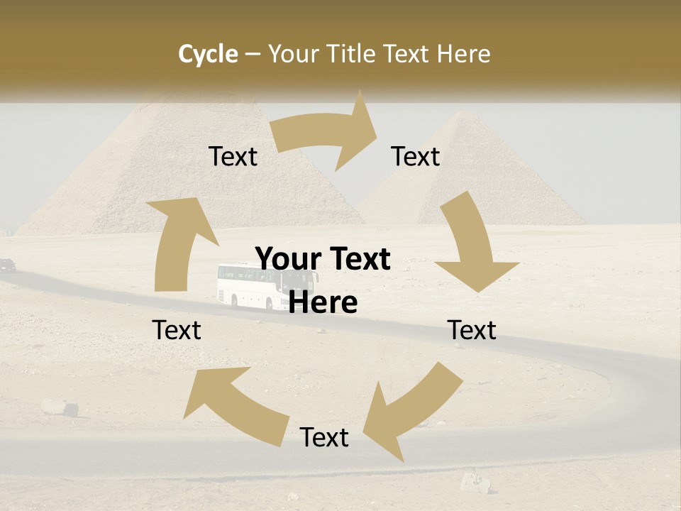 A Bus Driving Down A Road In Front Of Three Pyramids PowerPoint Template