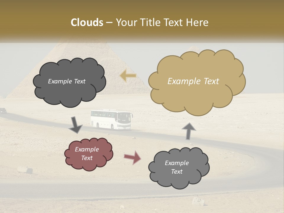 A Bus Driving Down A Road In Front Of Three Pyramids PowerPoint Template