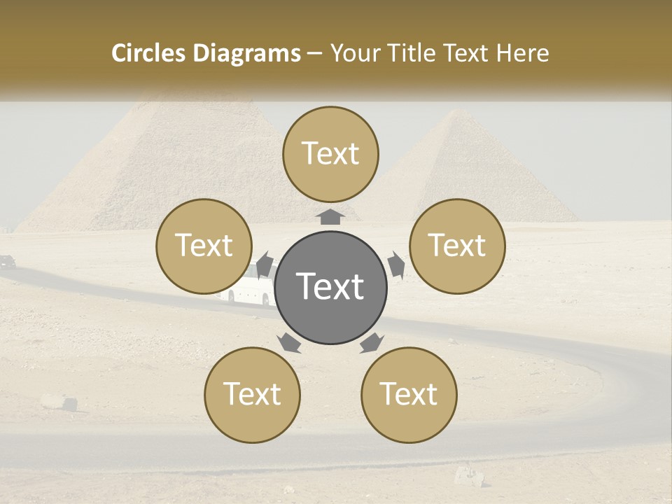 A Bus Driving Down A Road In Front Of Three Pyramids PowerPoint Template