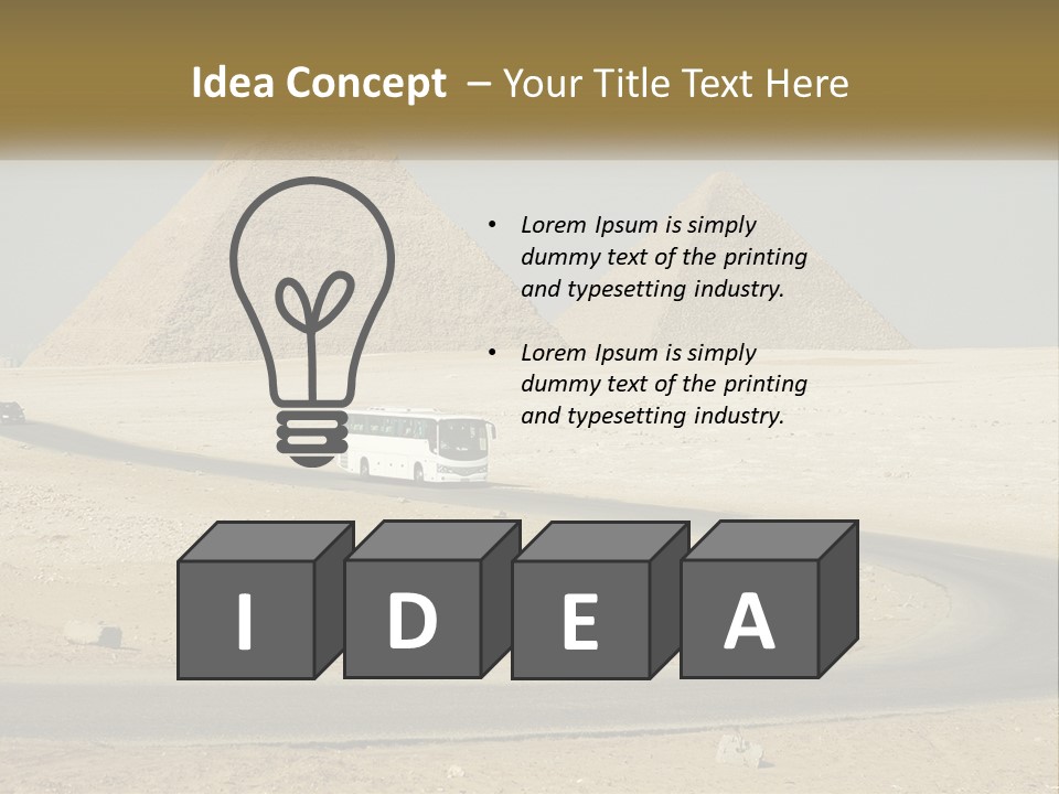 A Bus Driving Down A Road In Front Of Three Pyramids PowerPoint Template