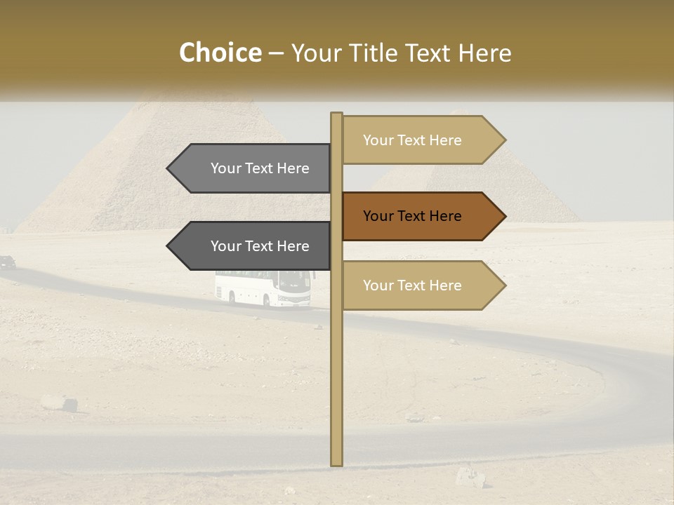 A Bus Driving Down A Road In Front Of Three Pyramids PowerPoint Template