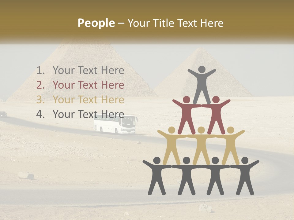 A Bus Driving Down A Road In Front Of Three Pyramids PowerPoint Template
