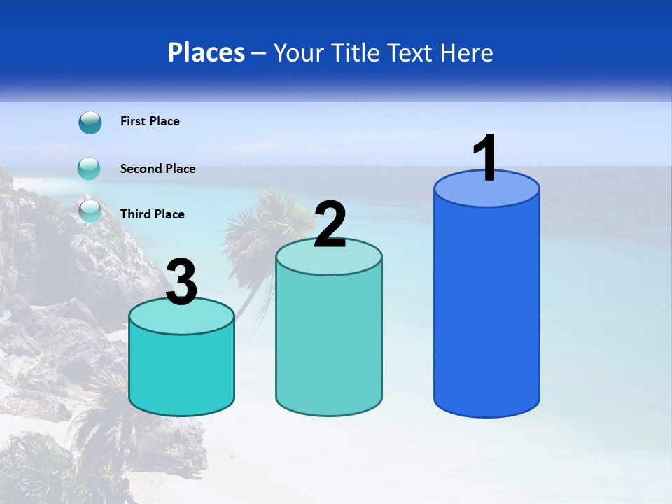 A Beach With A Palm Tree In The Middle Of It PowerPoint Template