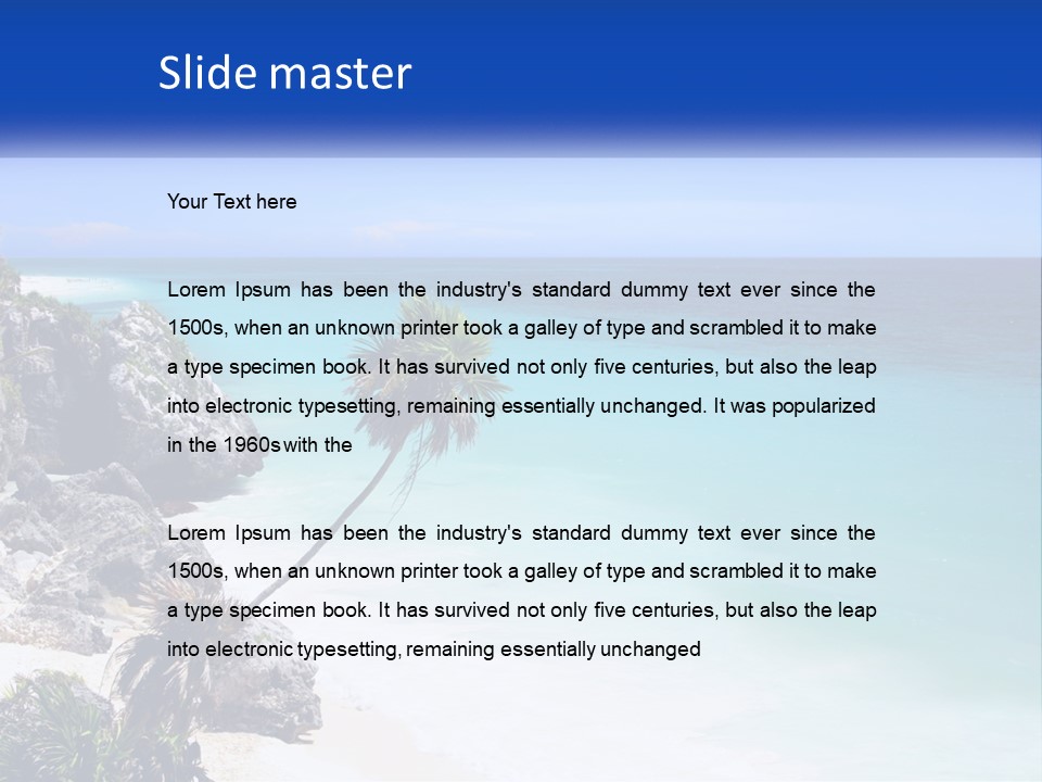 A Beach With A Palm Tree In The Middle Of It PowerPoint Template