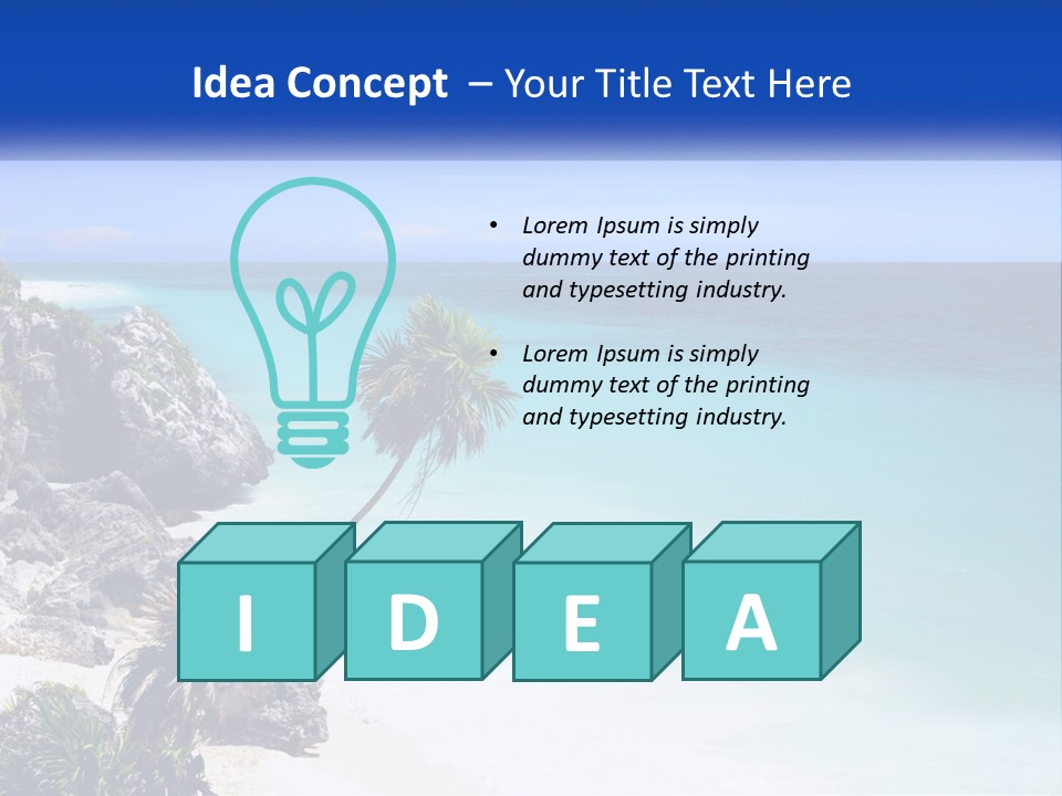 A Beach With A Palm Tree In The Middle Of It PowerPoint Template