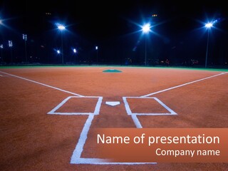 A Baseball Field At Night With Lights On It PowerPoint Template