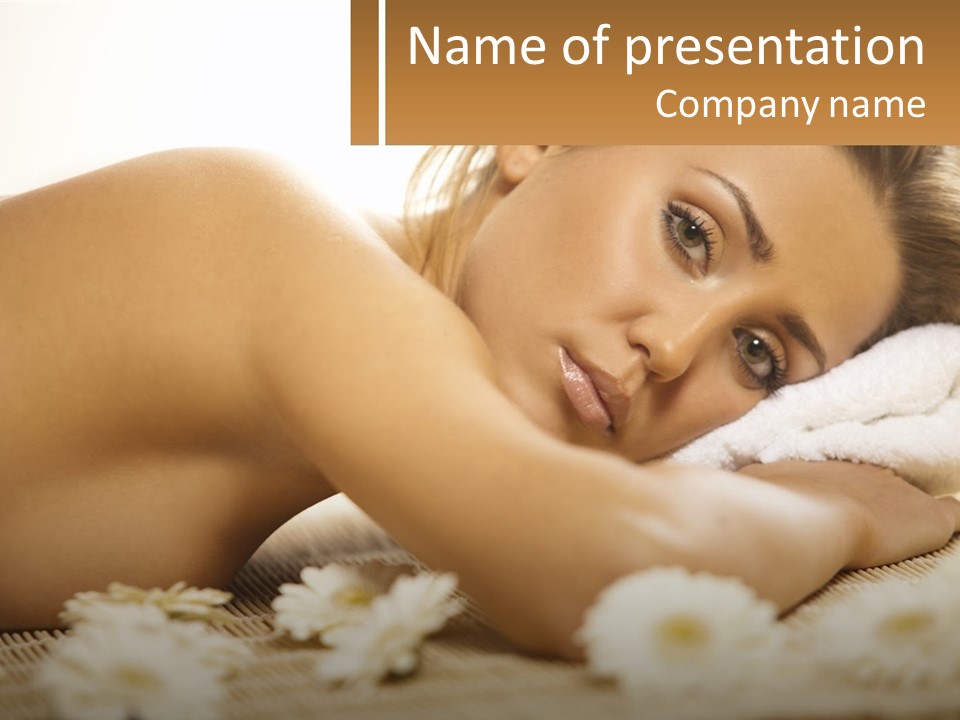 A Beautiful Woman Laying On Top Of A Bed Covered In Flowers PowerPoint Template