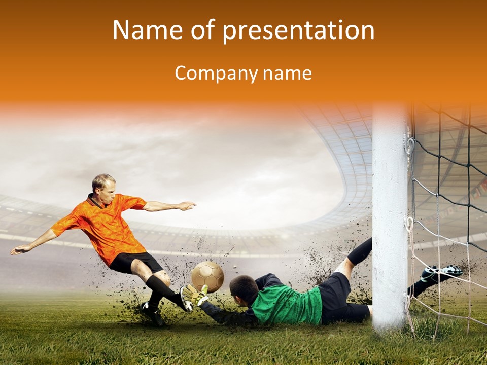 A Soccer Player Is Kicking The Ball Towards The Goal PowerPoint Template