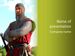 A Man Dressed In Armor Holding A Sword PowerPoint Template