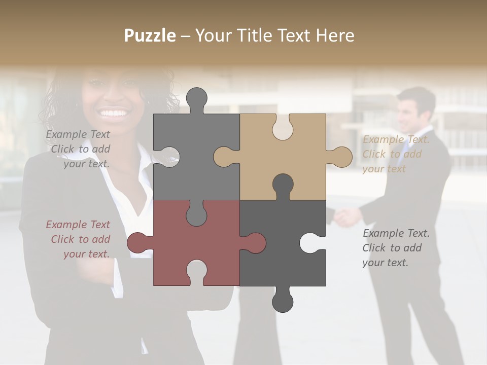 Two Business People Shaking Hands In Front Of A Building PowerPoint Template